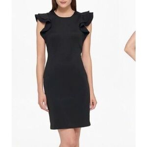 Tommy Hilfiger black fitted ruffle sleeve black scuba dress​